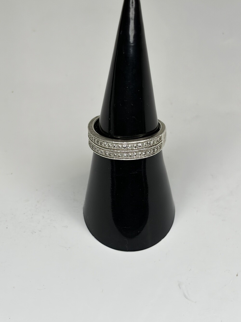 925 Sterling Silver Double Row Pavé CZ Band Ring Size 7 Stackable Eternity
